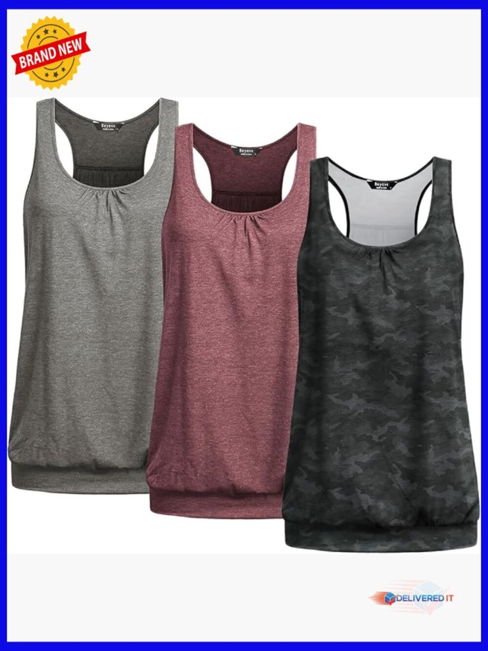 3-Pack Racerback Tank Tops for Women - Loose Fit Workout Shirts with Stay-Put